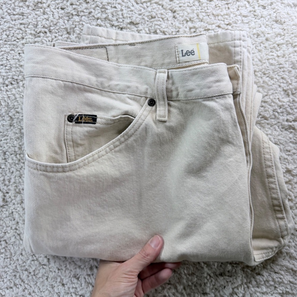 Lee Regular Fit Jeans Mens 40x32 Cream Off White Cotton Straight Leg Denim